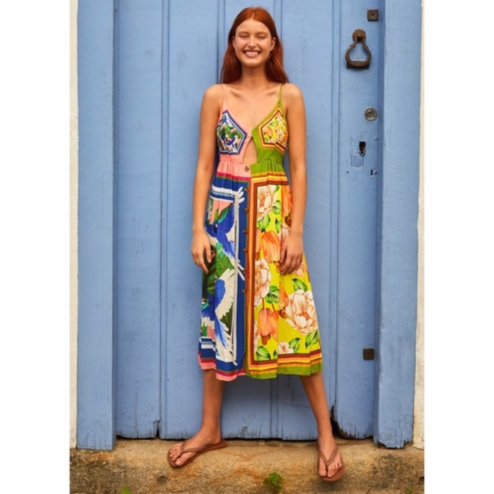 NEW Farm Rio Double Scarves Pastel Midi Dress Small - Picture 6 of 13